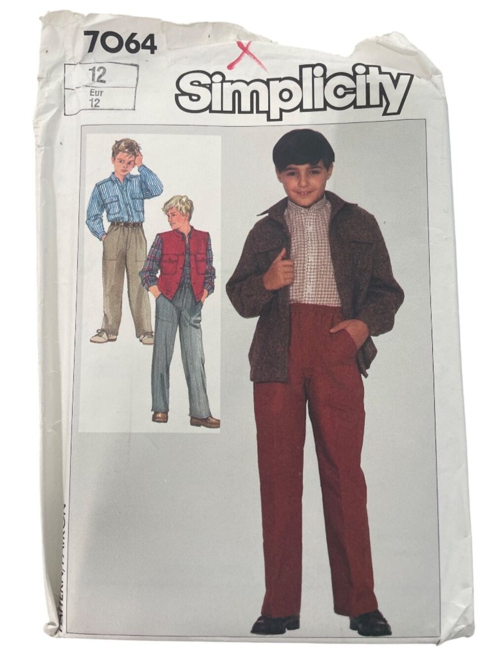 Vintage 80s Simplicity Sewing Pattern Size 12 Boys Shirt Pants Unlined Vest CUT